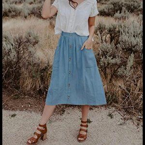 Who What Wear high-waisted chambray cotton skirt